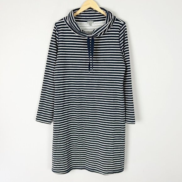 T by Talbots Cowl Neck Sweater Dress Navy Striped Fleece Lined Size Large Women' - Picture 1 of 4
